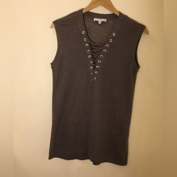 Iro Tissa Gray Linen Scoop Neck Lace-Up Tank Top | Size S - Picture 1 of 8